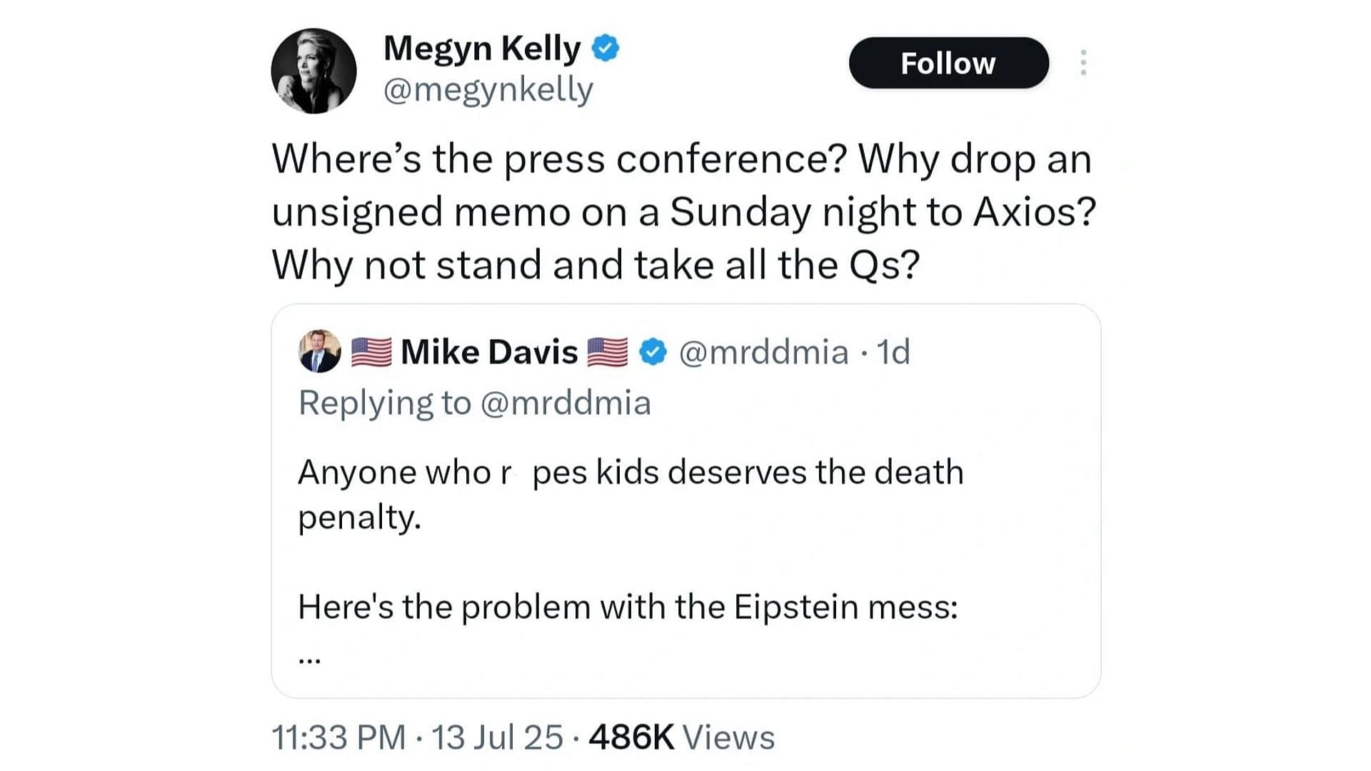 Megyn Kelly's tweet (Image via X/@megynkelly)